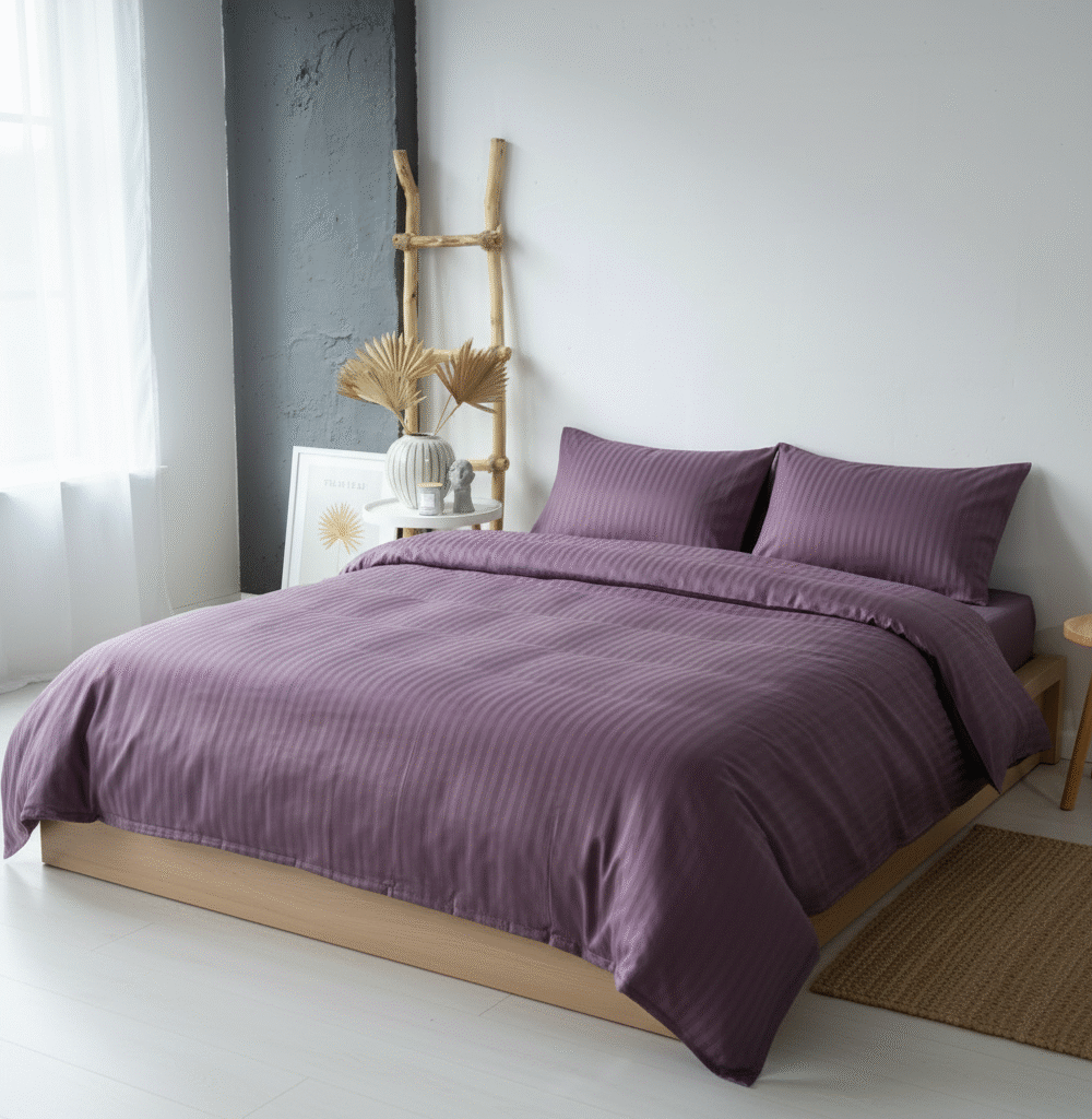 Комплект преміальної постільної білизни Lúpus violet (страйп сатин)