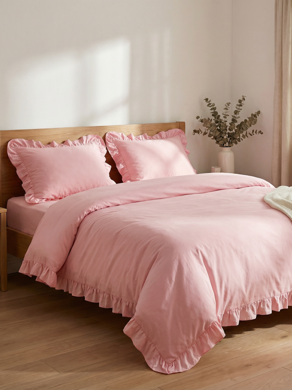 Комплект постільної білизни Pink cloud (сатин з рюшами)